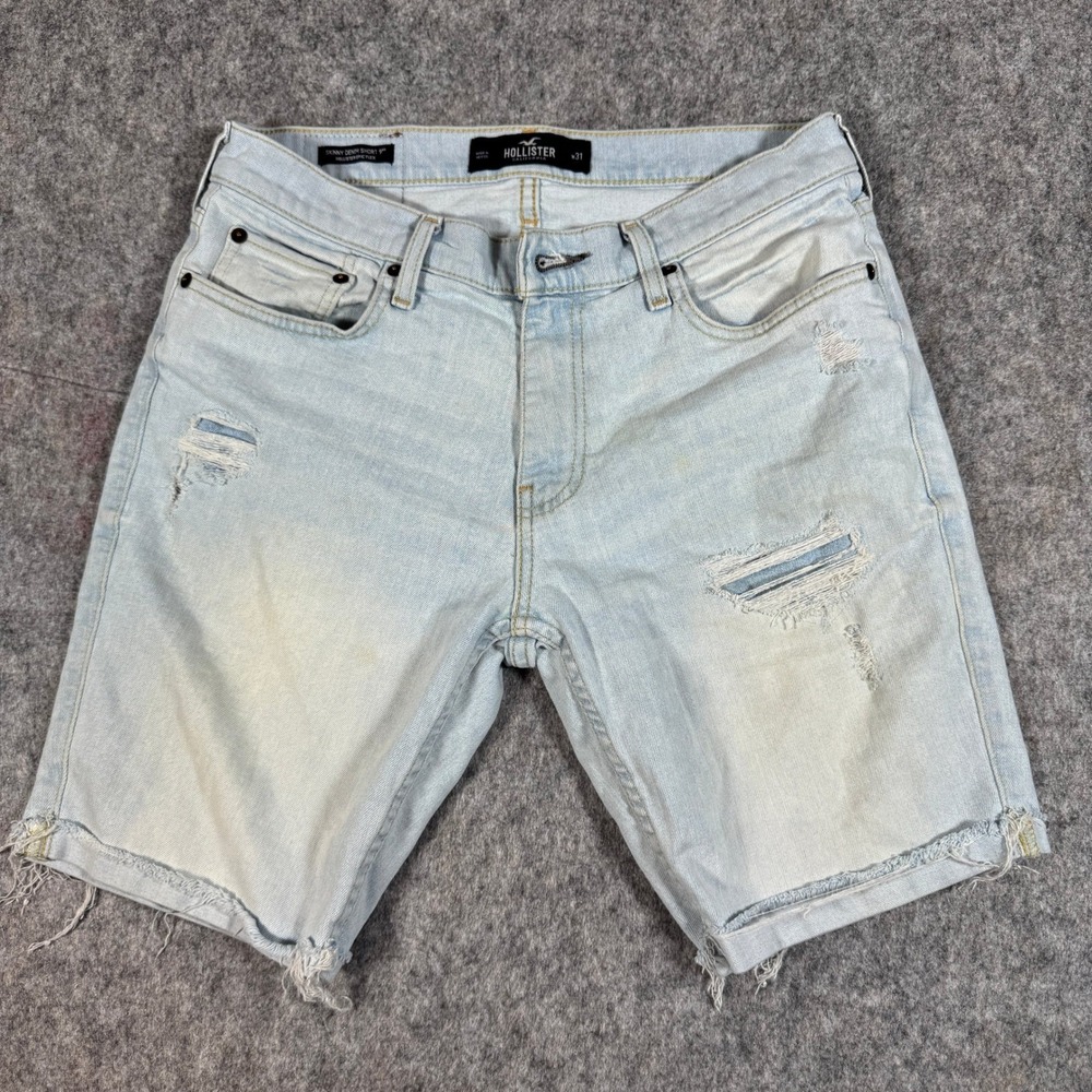 Hollister Mens Size 31 Denim Shorts Epic Flex Skinny Light Wash Ripped